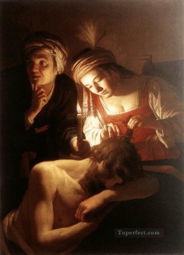 サムソンとデリラの夜のキャンドルライト ジェラルド・ファン・ホンホルスト Oil Paintings